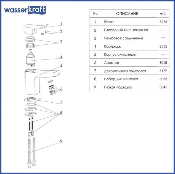 Смеситель для раковины Wasserkraft 1063W