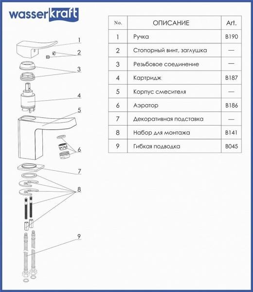 Смеситель для раковины Wasserkraft 1064