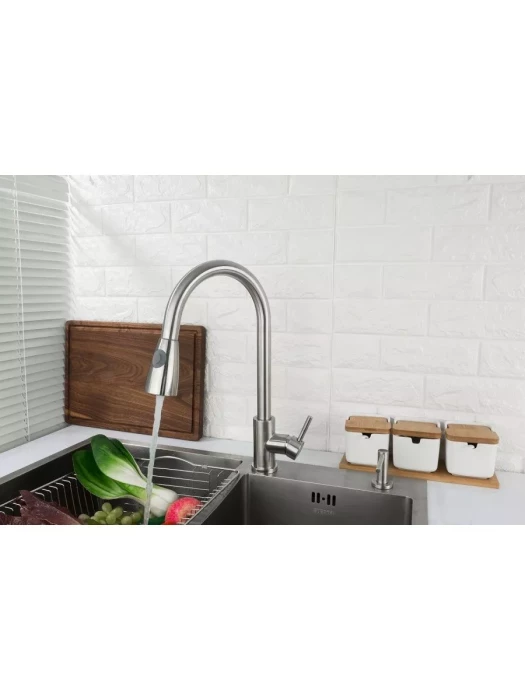 Смеситель Frap F60899-1, для кухни, с выдвижной лейкой, нержавеющая сталь, сатин