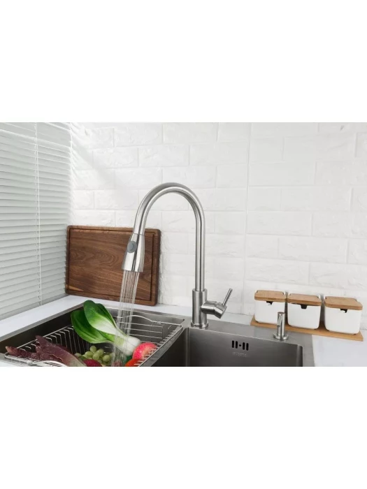 Смеситель Frap F60899-1, для кухни, с выдвижной лейкой, нержавеющая сталь, сатин