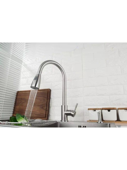 Смеситель Frap F60899-1, для кухни, с выдвижной лейкой, нержавеющая сталь, сатин