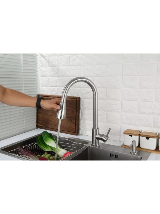 Смеситель Frap F60899-1, для кухни, с выдвижной лейкой, нержавеющая сталь, сатин