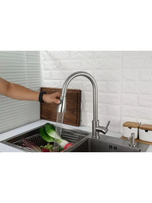 Смеситель Frap F60899-1, для кухни, с выдвижной лейкой, нержавеющая сталь, сатин