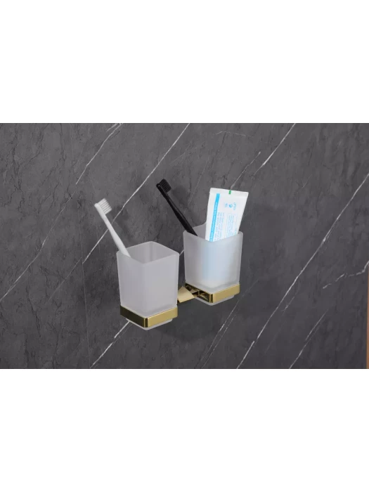 Стаканы для зубных щёток Gappo G0708-3, 2 отделения, стекло, латунь, золотистый