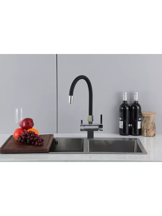 Смеситель для кухни Gappo G4395-30 фильтром, латунь, черный, хром