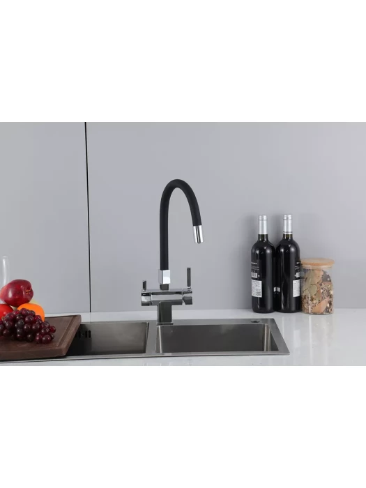 Смеситель для кухни Gappo G4395-30 фильтром, латунь, черный, хром