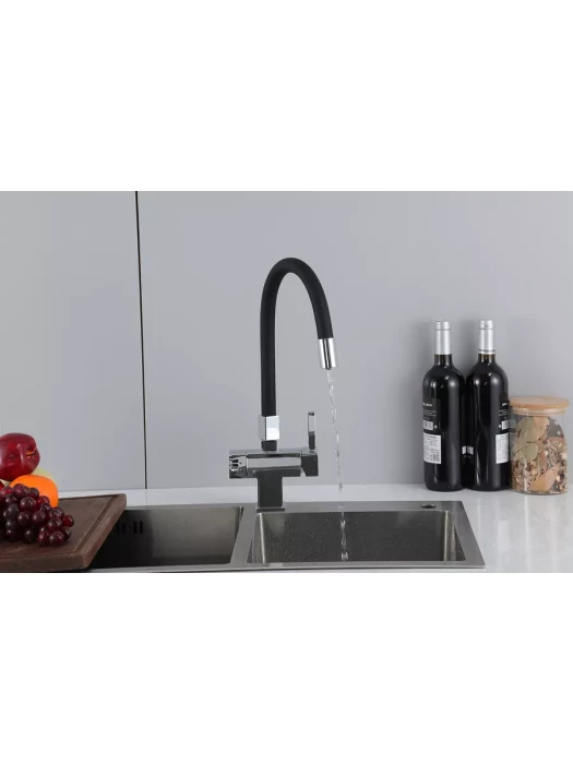 Смеситель для кухни Gappo G4395-30 фильтром, латунь, черный, хром