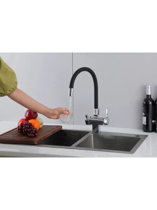 Смеситель для кухни Gappo G4395-30 фильтром, латунь, черный, хром