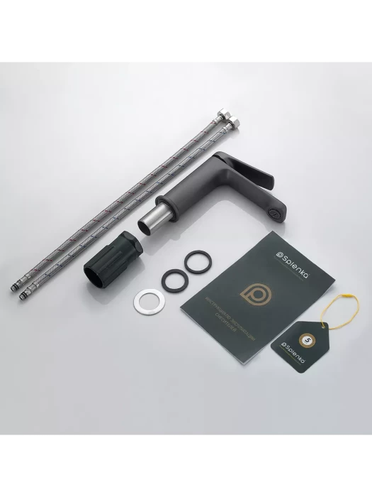 Смеситель Splenka S40.10.07, для раковины, латунный, аэратор, серый