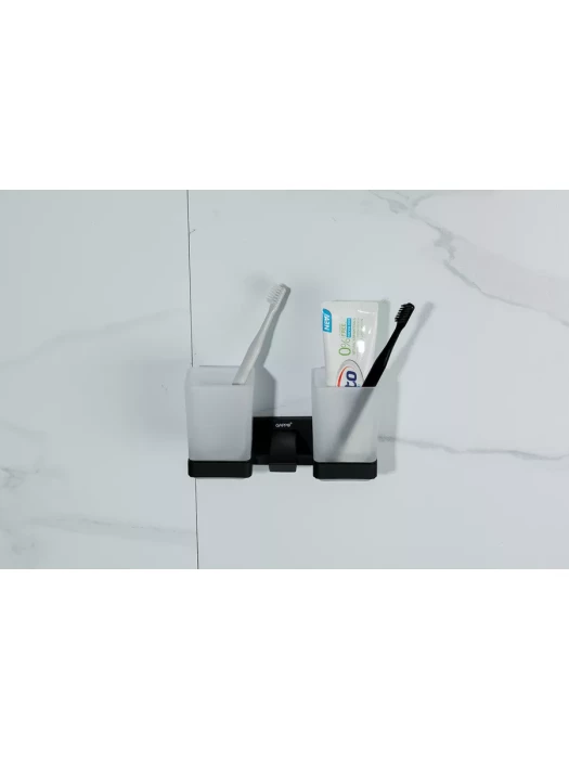 Стаканы для зубных щеток Gappo, G0708, 2 отделения, стекло, латунь, черный