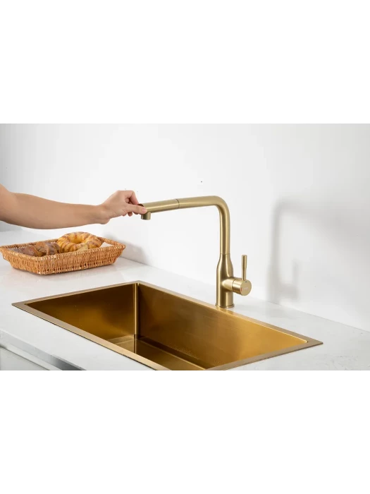 Смеситель Frap F6096-3, для кухни, с выдвижной лейкой, золотой сатин