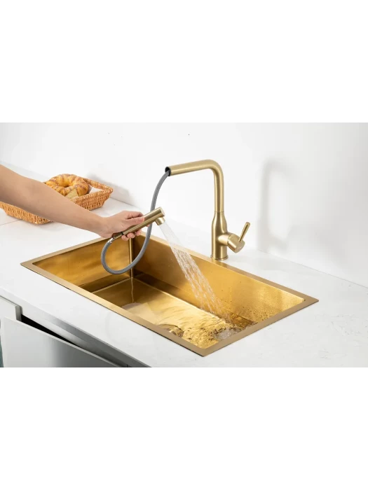 Смеситель Frap F6096-3, для кухни, с выдвижной лейкой, золотой сатин