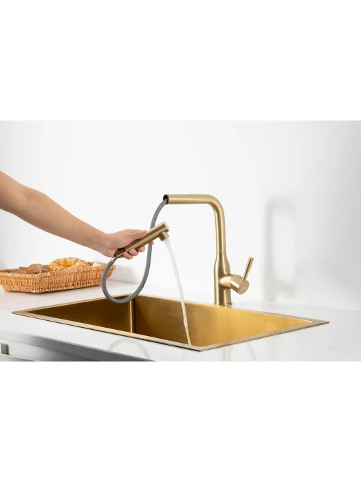 Смеситель Frap F6096-3, для кухни, с выдвижной лейкой, золотой сатин