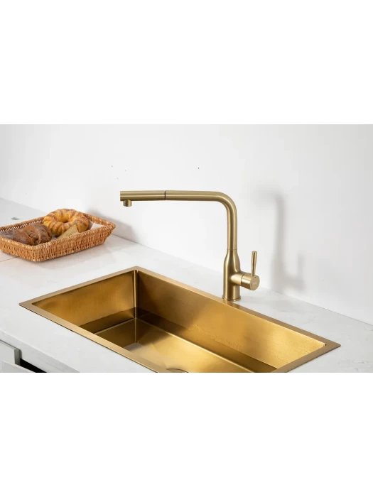Смеситель Frap F6096-3, для кухни, с выдвижной лейкой, золотой сатин