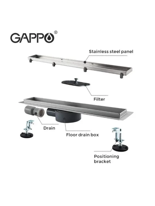 Душевой трап Gappo G84007-4 встраиваемый, нержавеющая сталь, серый