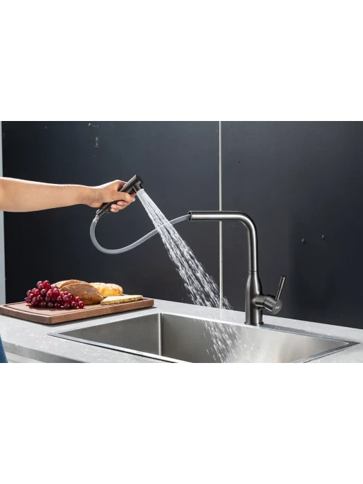 Смеситель для кухни Frap F6096-9, выдвижной излив, латунь, цвет оружейная сталь