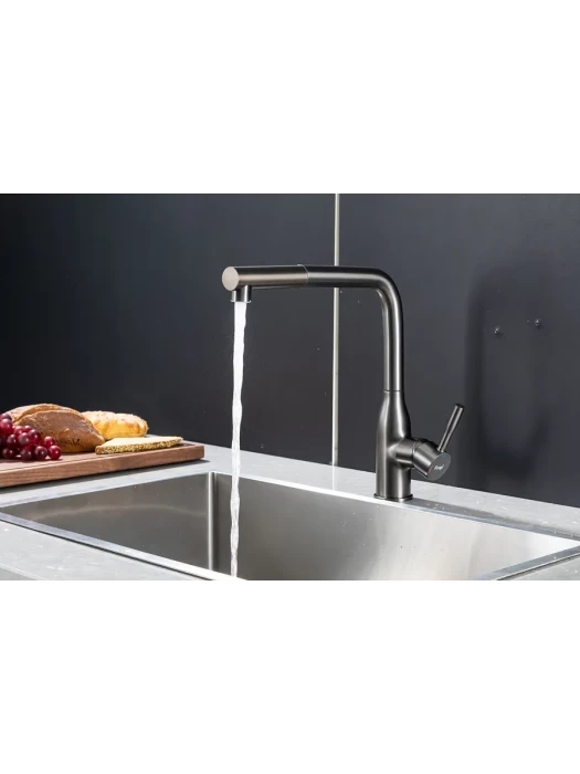 Смеситель для кухни Frap F6096-9, выдвижной излив, латунь, цвет оружейная сталь