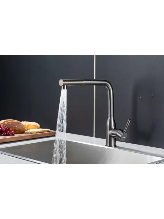 Смеситель для кухни Frap F6096-9, выдвижной излив, латунь, цвет оружейная сталь