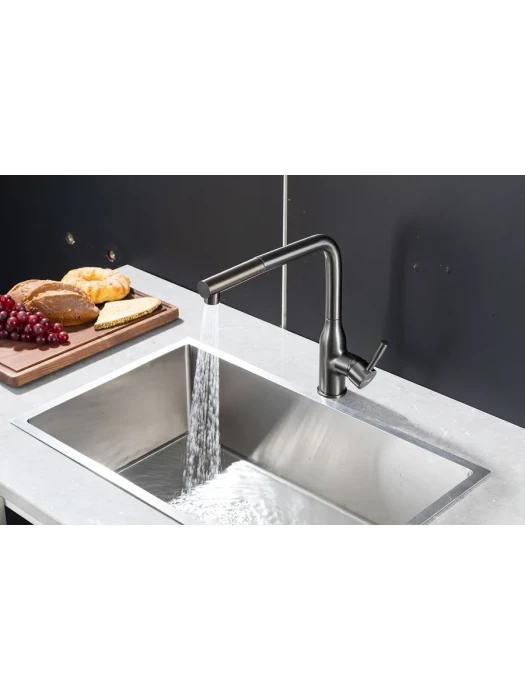 Смеситель для кухни Frap F6096-9, выдвижной излив, латунь, цвет оружейная сталь