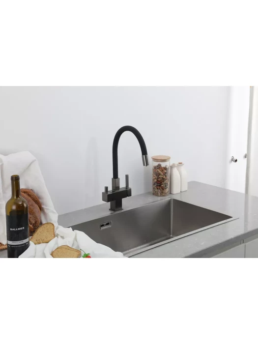 Смеситель для кухни Gappo G4395-39 с фильтром, латунь, оружейная сталь, черный