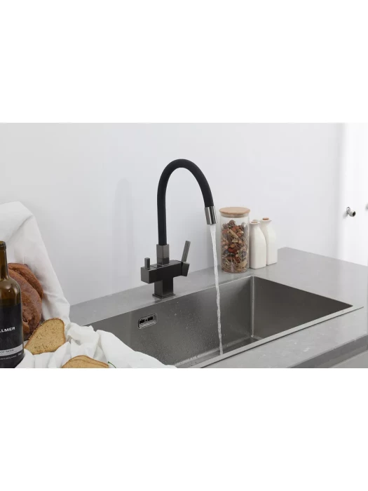 Смеситель для кухни Gappo G4395-39 с фильтром, латунь, оружейная сталь, черный