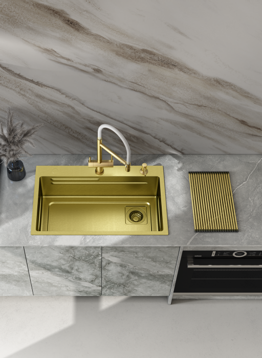 Мойка для кухни с коландером Raglo R702.7246.03 нержавеющая сталь, сатиновое золото