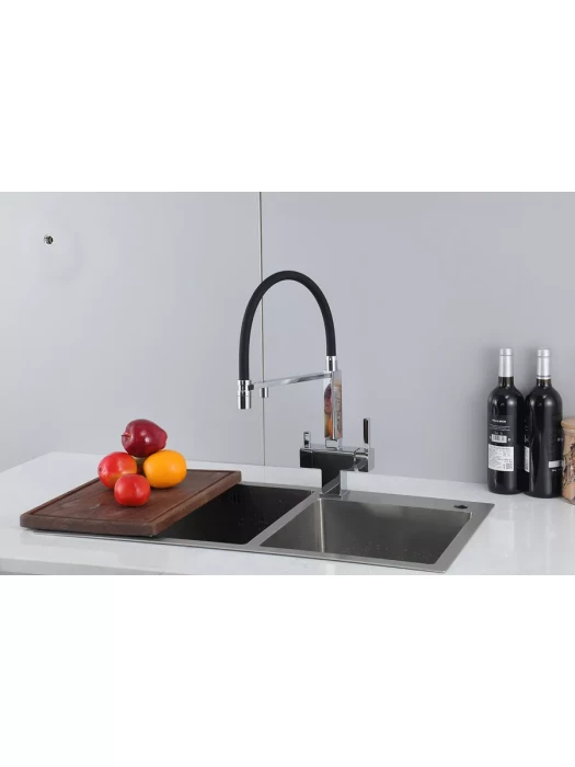 Смеситель для кухни Gappo G4395-50 с фильтром, латунь, черный, хром