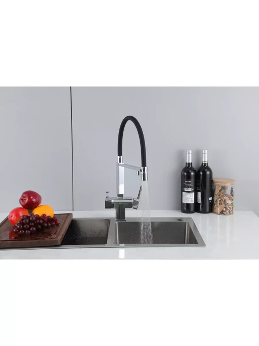 Смеситель для кухни Gappo G4395-50 с фильтром, латунь, черный, хром