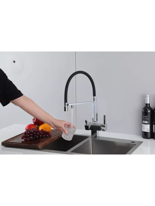 Смеситель для кухни Gappo G4395-50 с фильтром, латунь, черный, хром