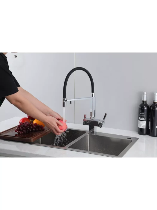 Смеситель для кухни Gappo G4395-50 с фильтром, латунь, черный, хром