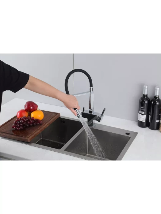 Смеситель для кухни Gappo G4395-50 с фильтром, латунь, черный, хром