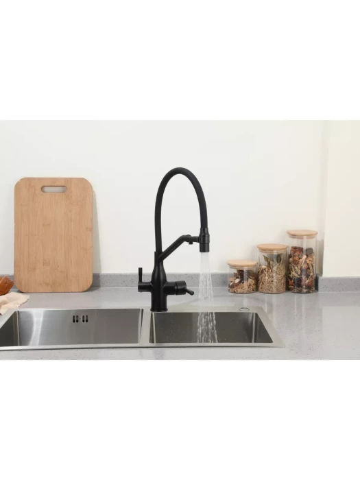 Смеситель для кухни F4397-6, с переключателем на фильтр, поворотный излив, черный