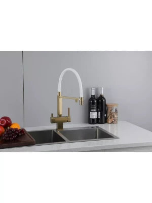 Смеситель для кухни Gappo G4395-53 с фильтром, латунь, золото, белый