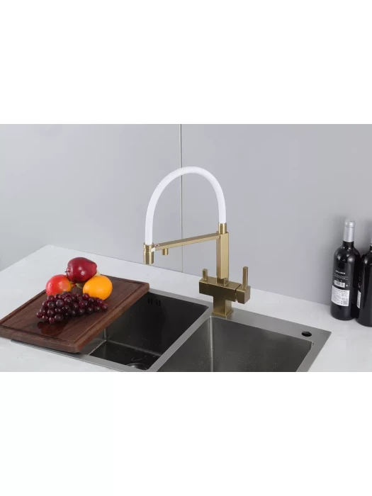 Смеситель для кухни Gappo G4395-53 с фильтром, латунь, золото, белый