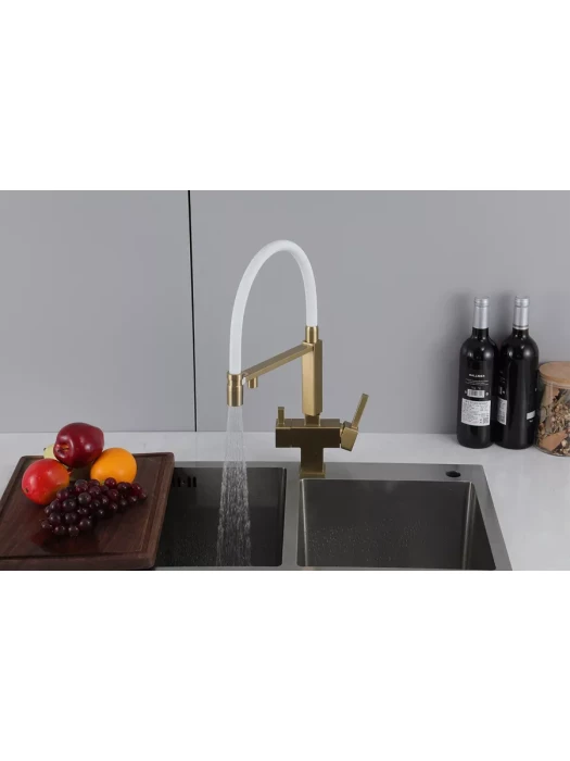 Смеситель для кухни Gappo G4395-53 с фильтром, латунь, золото, белый
