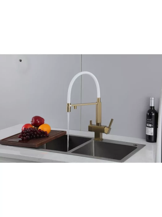 Смеситель для кухни Gappo G4395-53 с фильтром, латунь, золото, белый