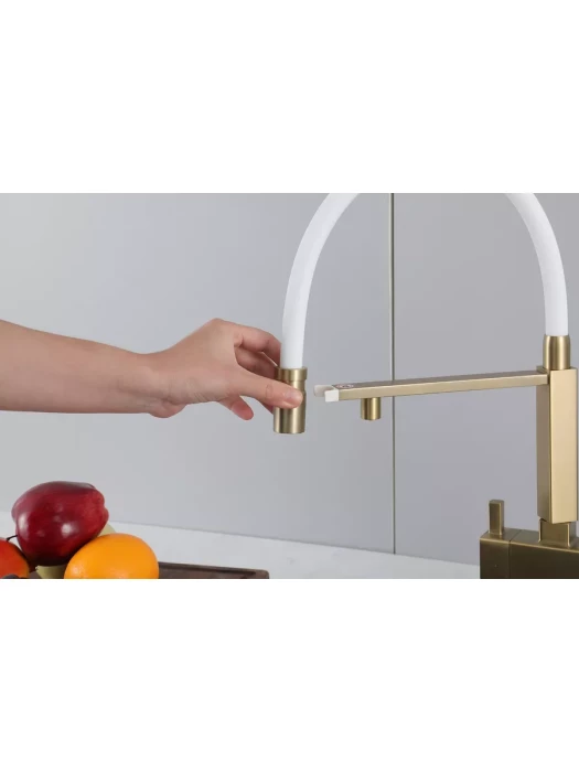 Смеситель для кухни Gappo G4395-53 с фильтром, латунь, золото, белый