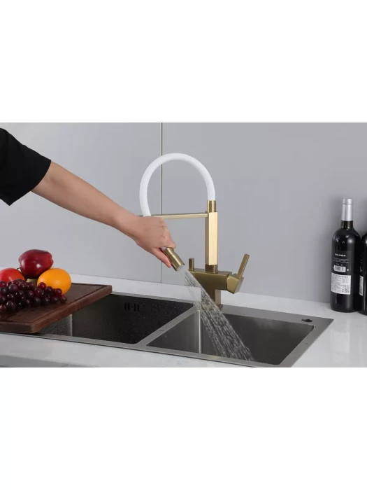 Смеситель для кухни Gappo G4395-53 с фильтром, латунь, золото, белый
