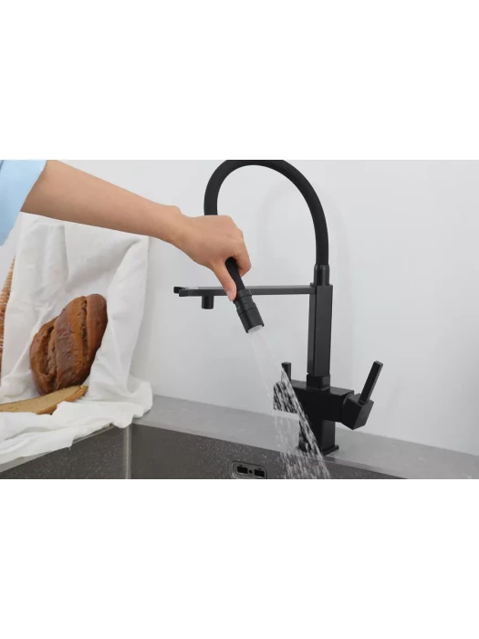 Смеситель для кухни Gappo G4395-56 с фильтром, латунь, черный