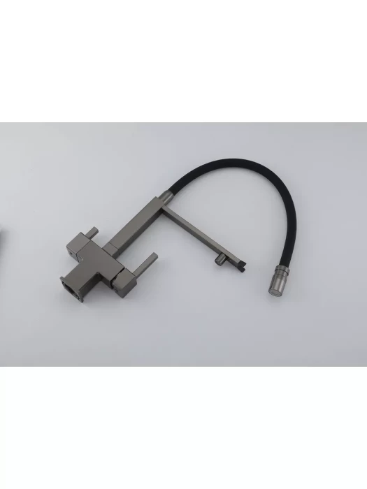 Смеситель для кухни Gappo G4395-59, подключение фильтра, гибкий излив, латунь/силикон, ружейная сталь