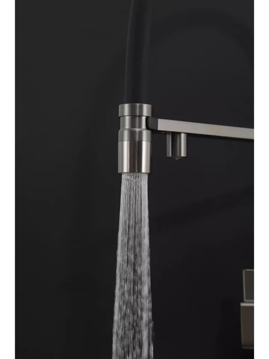 Смеситель для кухни Gappo G4395-59, подключение фильтра, гибкий излив, латунь/силикон, ружейная сталь