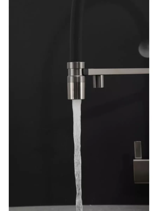 Смеситель для кухни Gappo G4395-59, подключение фильтра, гибкий излив, латунь/силикон, ружейная сталь
