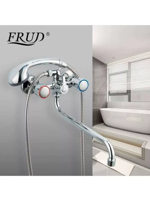 Смеситель для ванны Frud R22109 с душевой лейкой, двухвентильный, хром