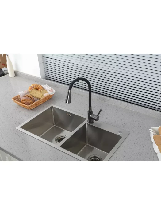 Смеситель Frap F4044-9, для кухни, с душевой насадкой, цвет оружейной стали