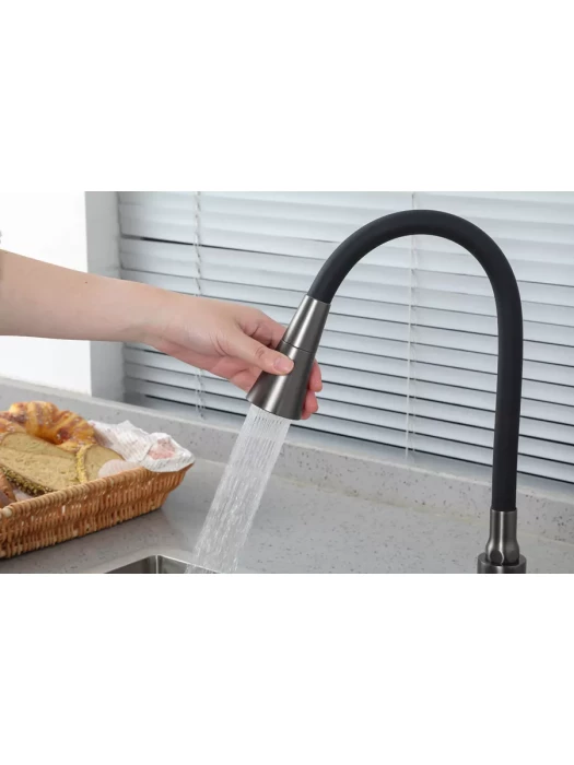 Смеситель Frap F4044-9, для кухни, с душевой насадкой, цвет оружейной стали