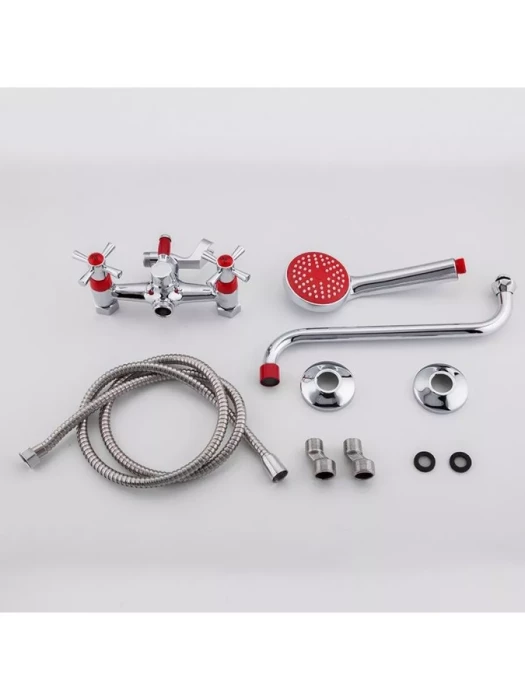 Смеситель Frud R22118-10, для ванны, с душевой лейкой, вентильный, красный
