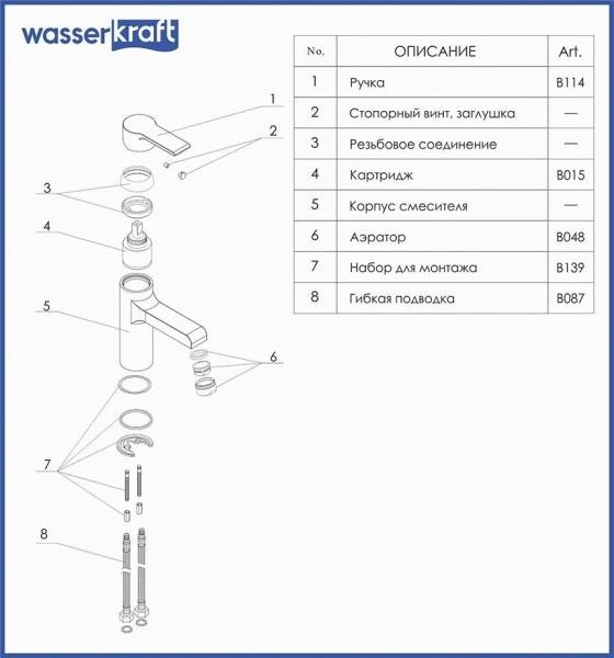 Смеситель для раковины Wasserkraft 3703