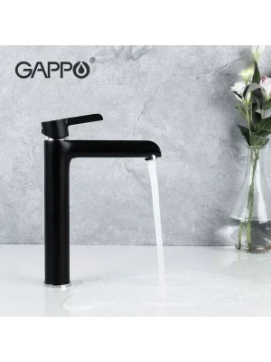 Смеситель для раковины Gappo G1003-16, латунь, однорычажный, хромированный, черный