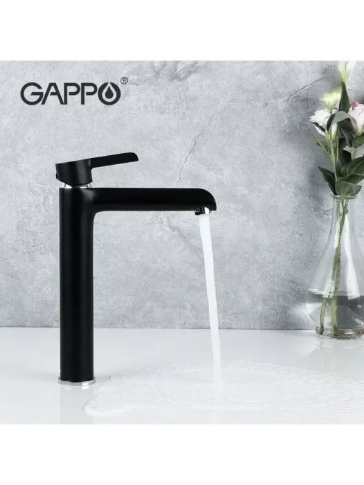 Смеситель для раковины Gappo G1003-16, латунь, однорычажный, хромированный, черный