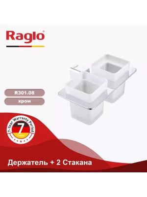 Стакан для ванной комнаты двойной Raglo R301.08, нержавеющая сталь/стекло, хром